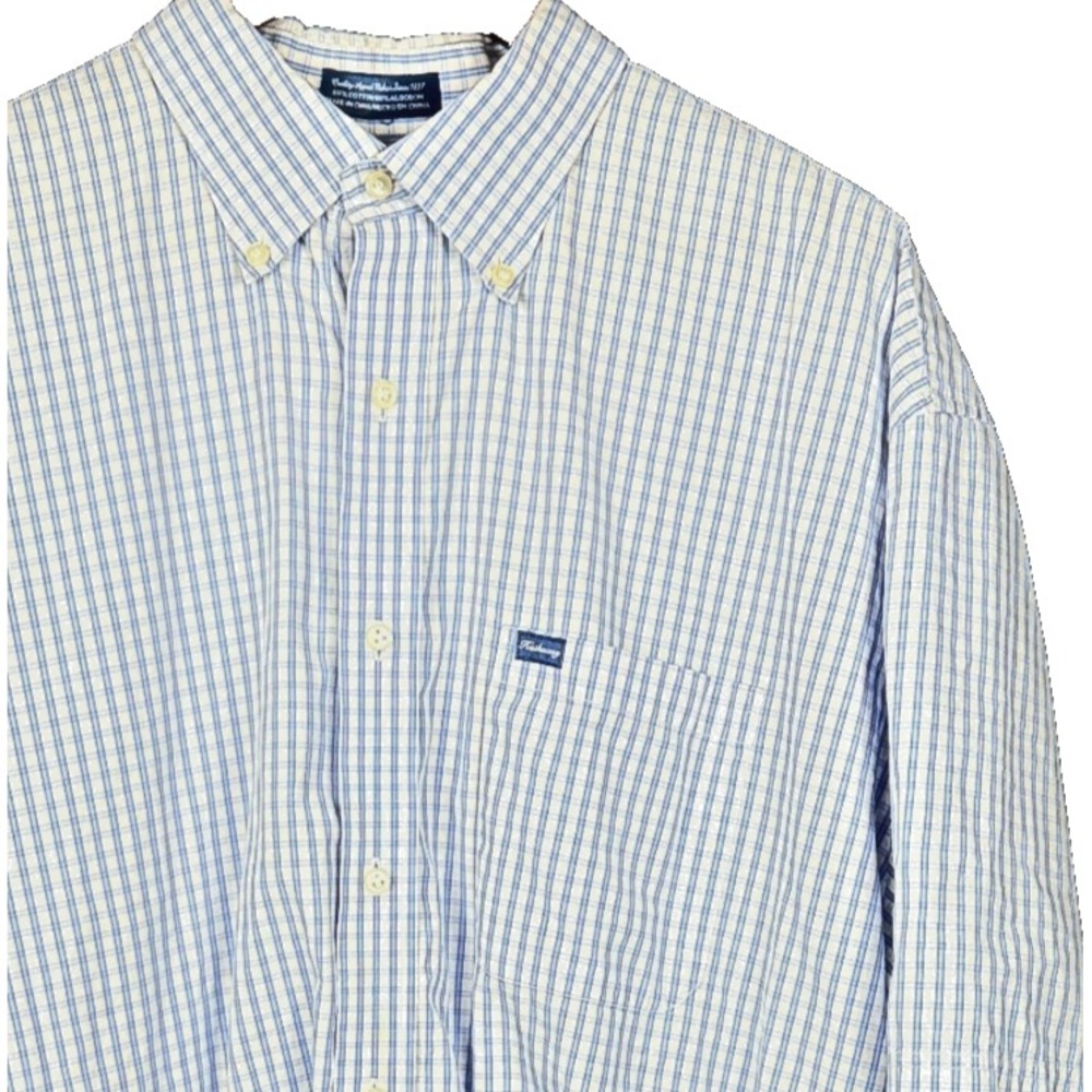 Hathaway Plaid Short Sleeve Button Shirt XXL Blue White Cotton